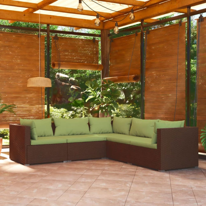 5 Piece Garden Lounge Set With Cushions Poly Rattan Brown