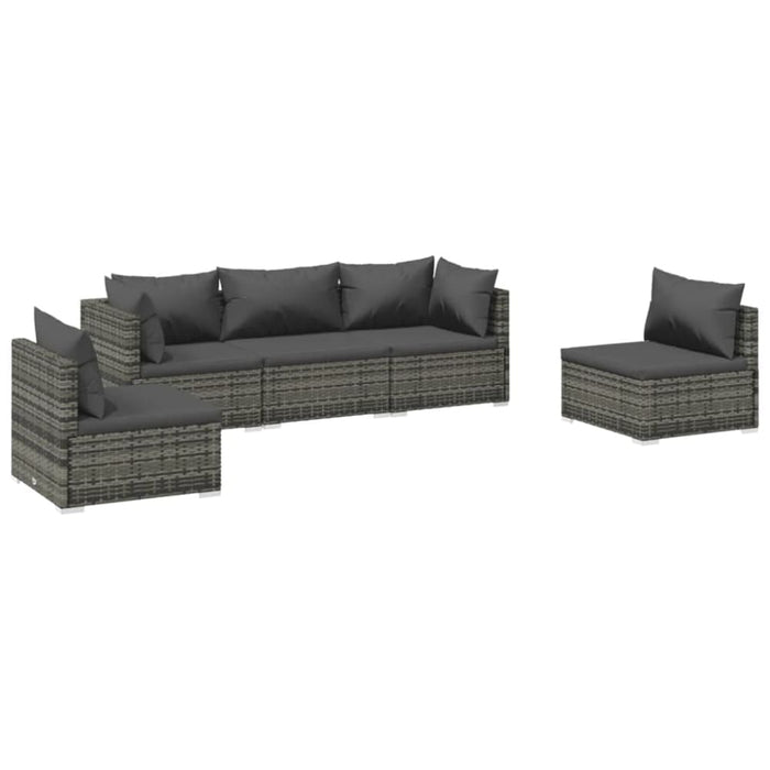 5 Piece Garden Lounge Set With Cushions Poly Rattan Grey