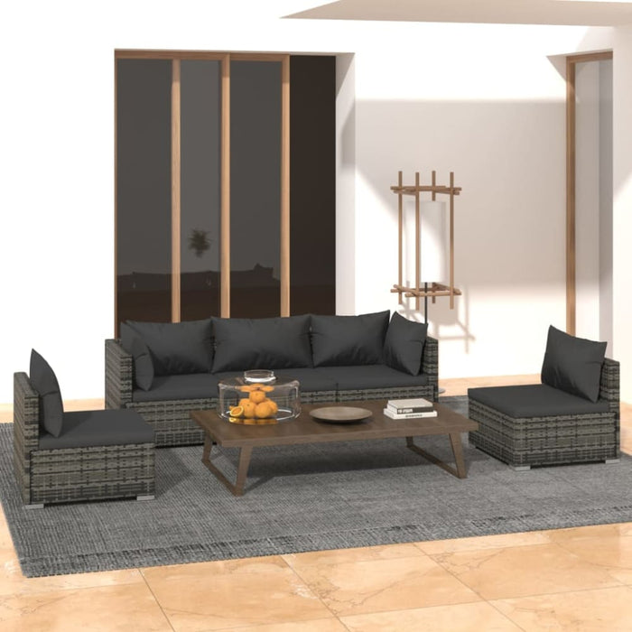 5 Piece Garden Lounge Set With Cushions Poly Rattan Grey