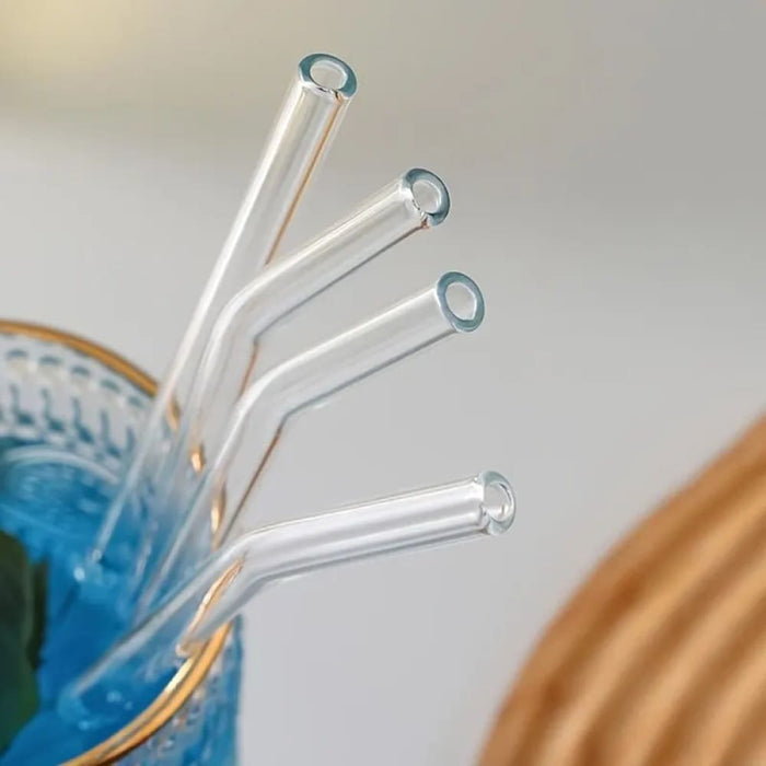 5 Piece Heat Resistant Glass Straws With Brush Reusable