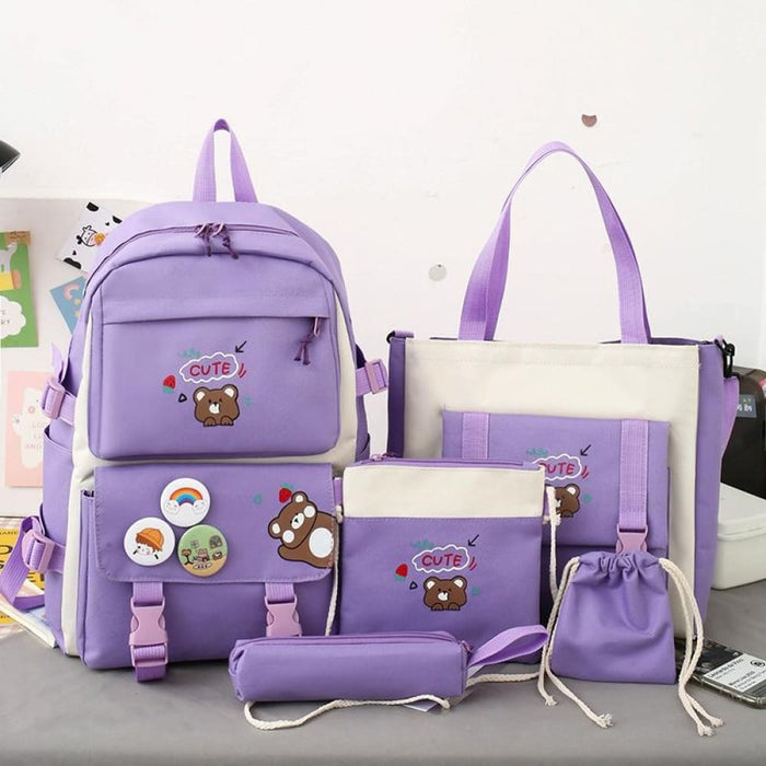 5 Piece Lightweight Girls Backpack Set