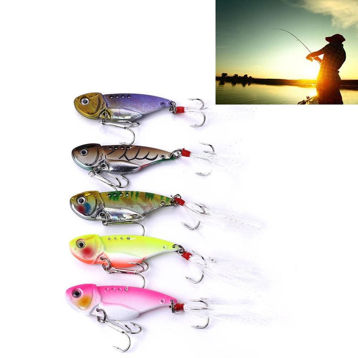 5 Piece Metal Vib Fishing Lure Set With Plastic Box