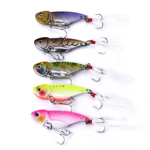 5 Piece Metal Vib Fishing Lure Set With Plastic Box