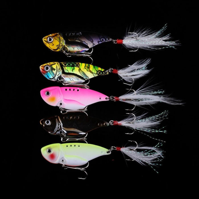 5 Piece Metal Vib Fishing Lure Set With Plastic Box