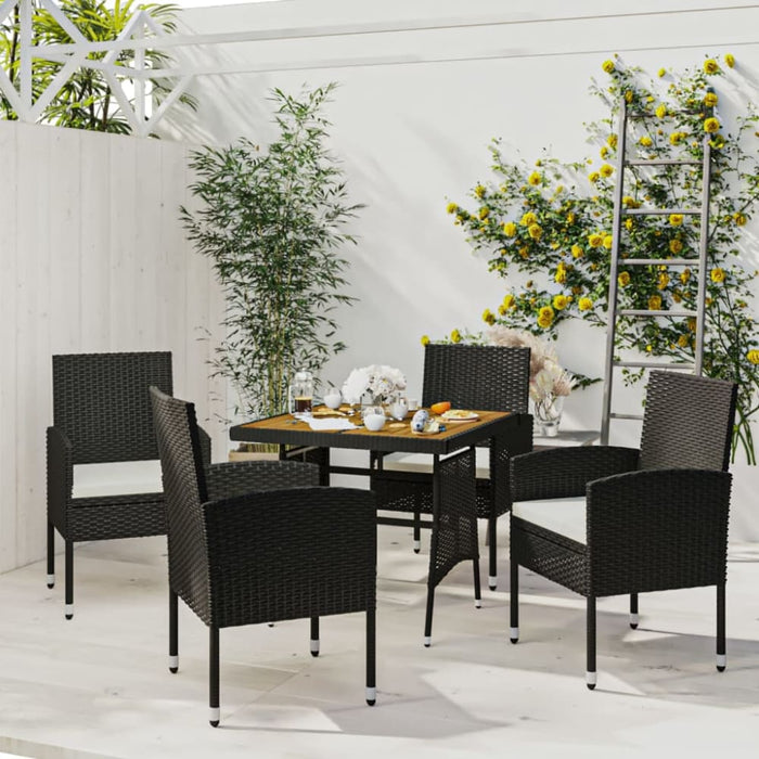 5 Piece Outdoor Dining Set Poly Rattan Black Toxbbkb