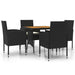 5 Piece Outdoor Dining Set Poly Rattan Black Toxbbkb