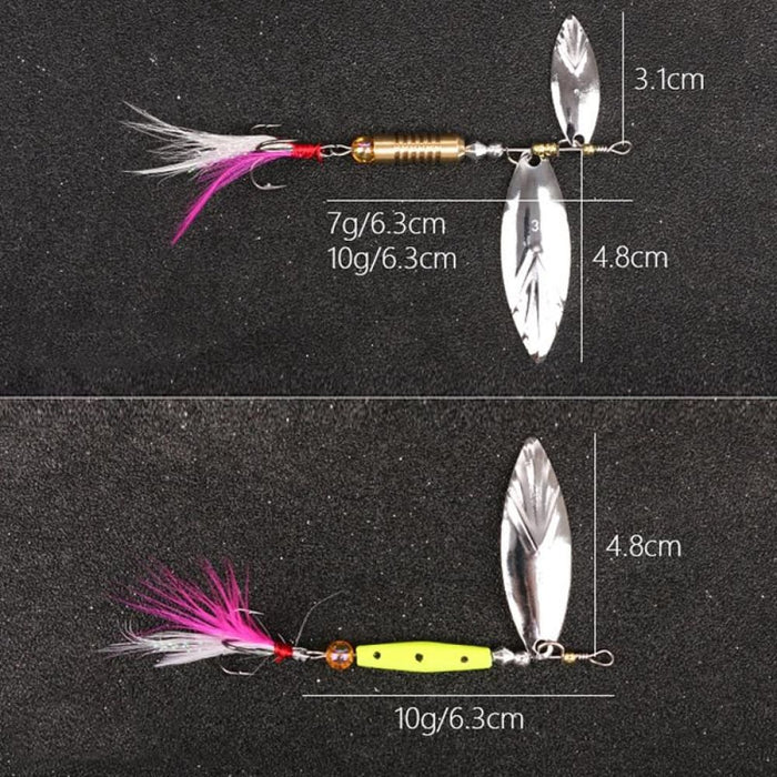 5 Piece Rotating Luya Sequin Feather Bait Copper Pendant 10g