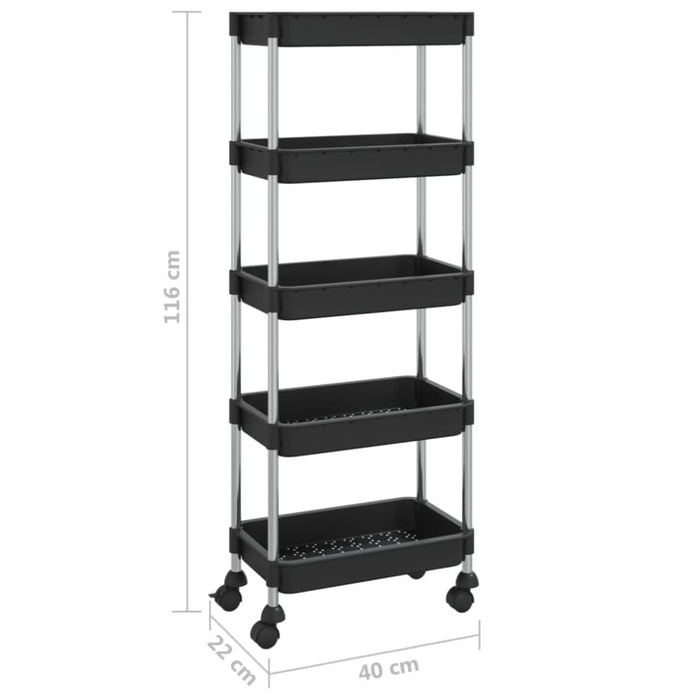 5-tier Kitchen Trolley Black 40x22x116 Cm Iron And Abs