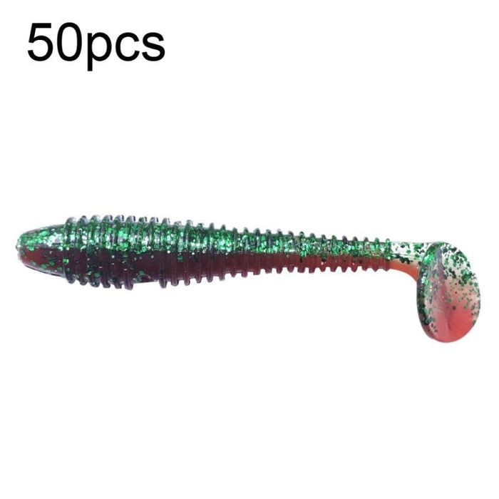 50 Piece 5.5cm Two Tone Threaded t Tail Soft Bait Lures