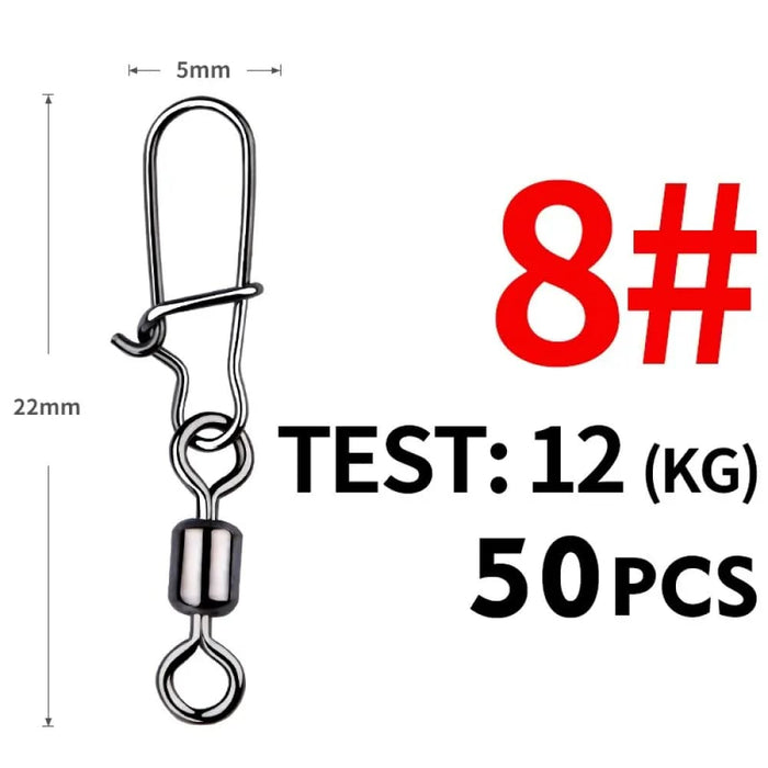 50 Piece Stainless Steel Fishing Swivels With Snap Connector