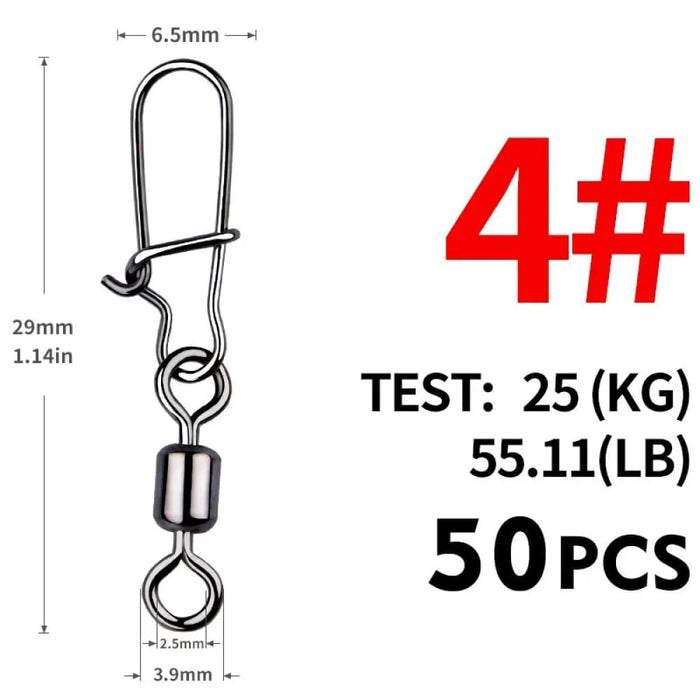 50 Piece Stainless Steel Fishing Swivels With Snap Connector