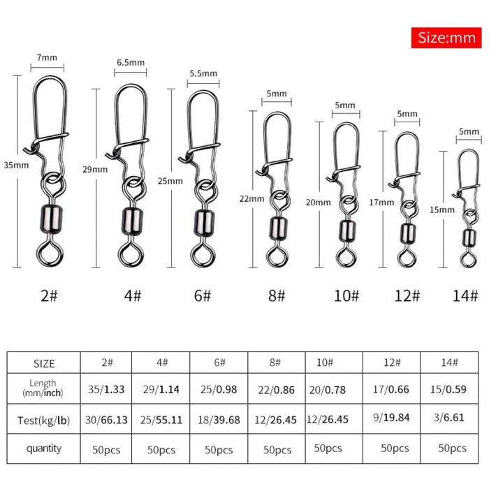 50 Piece Stainless Steel Fishing Swivels With Snap Connector