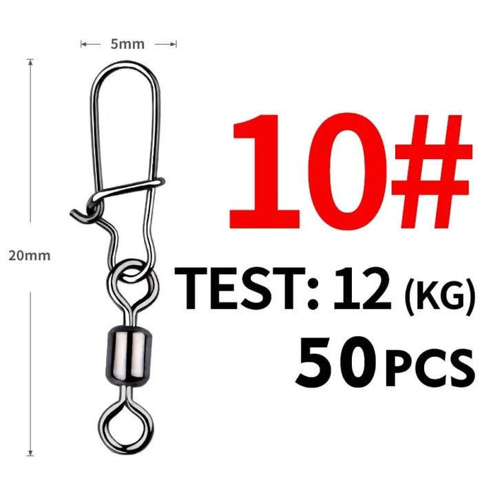 50 Piece Stainless Steel Fishing Swivels With Snap Connector