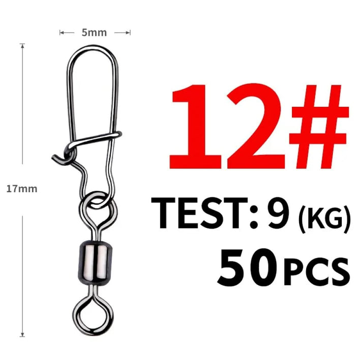 50 Piece Stainless Steel Fishing Swivels With Snap Connector