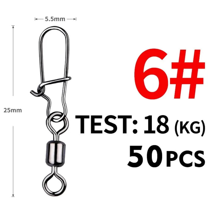 50 Piece Stainless Steel Fishing Swivels With Snap Connector