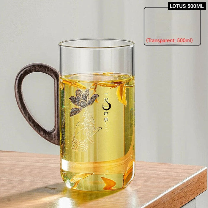 500ml Glass Coffee Mug With Wooden Handle