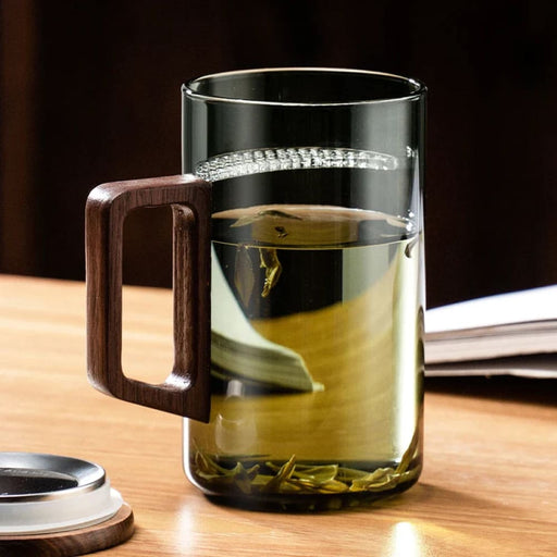 500ml Glass Coffee Mug With Wooden Handle