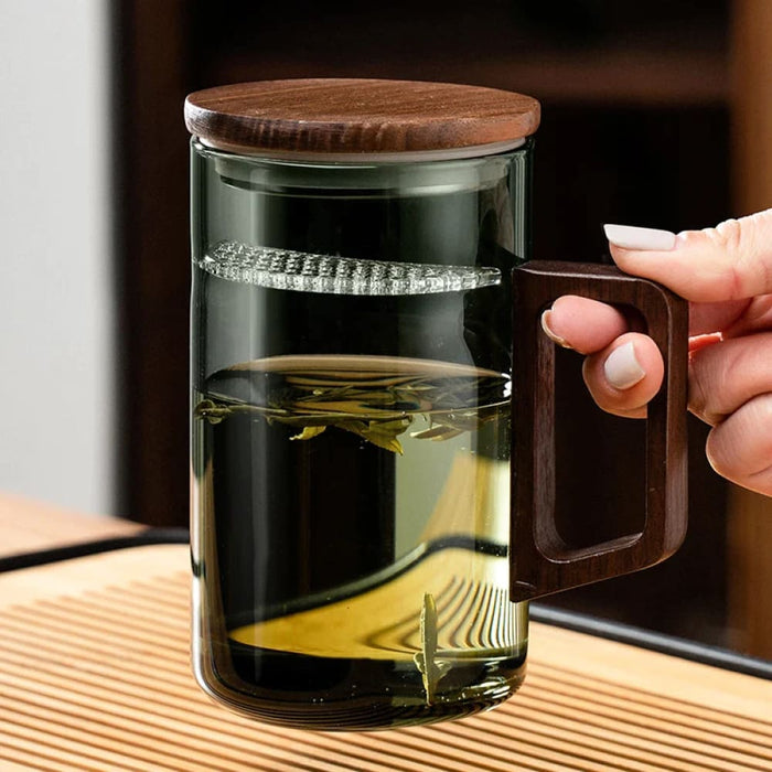 500ml Glass Coffee Mug With Wooden Handle