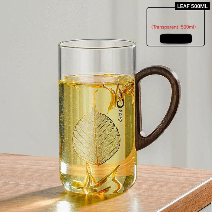 500ml Glass Coffee Mug With Wooden Handle