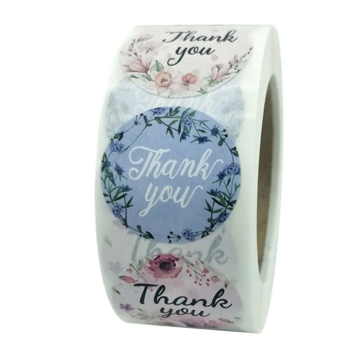 500pcs Roll Thank You Stickers Round Floral Multicolour