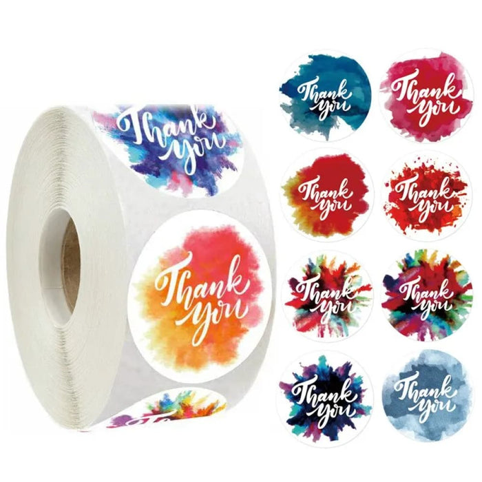 500pcs Roll Thank You Stickers Round Floral Multicolour