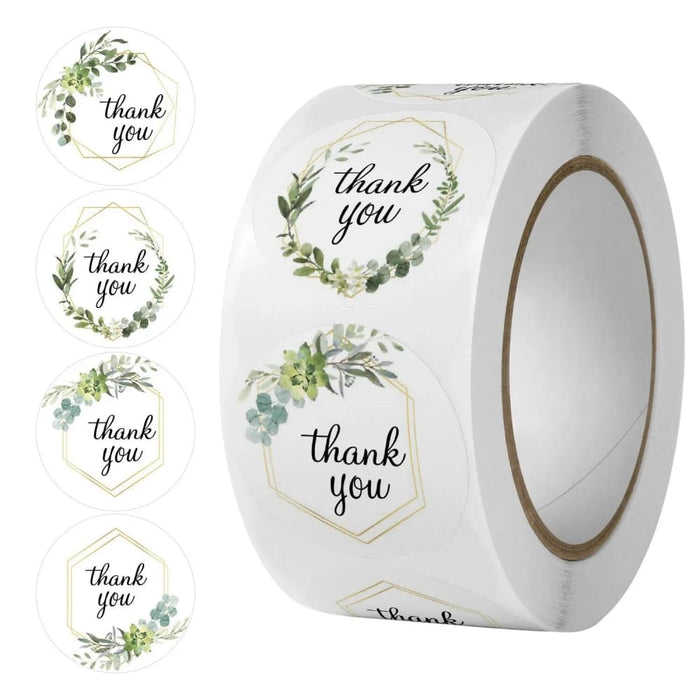 500pcs Roll Thank You Stickers Round Floral Multicolour