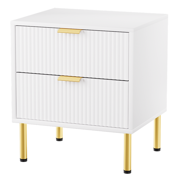 Goslash Picks Bedside Table With 2 Drawers White Metal Legs