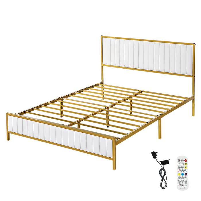 Metal Bed Frame Under Bed Storage Queen Beige