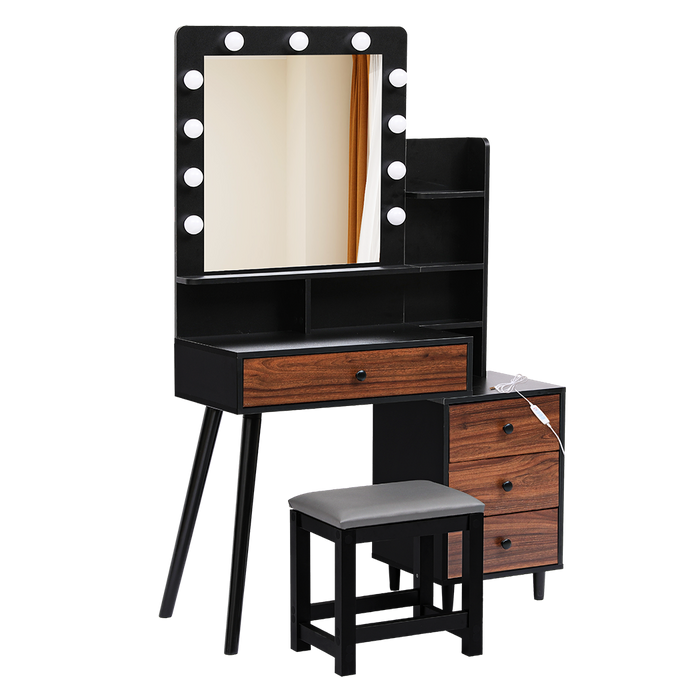 Dressing Table Stool Set - Black And Brown