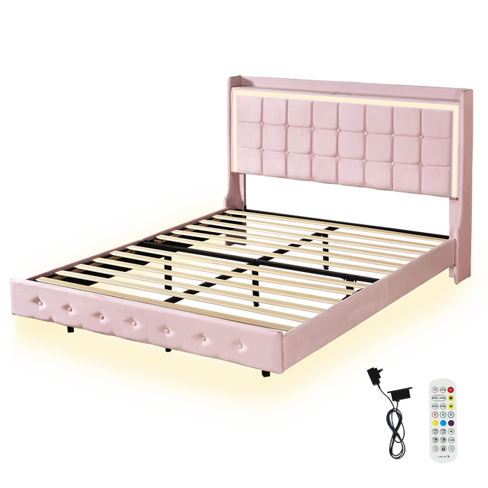 Queen Floating Bed Frame - Pink