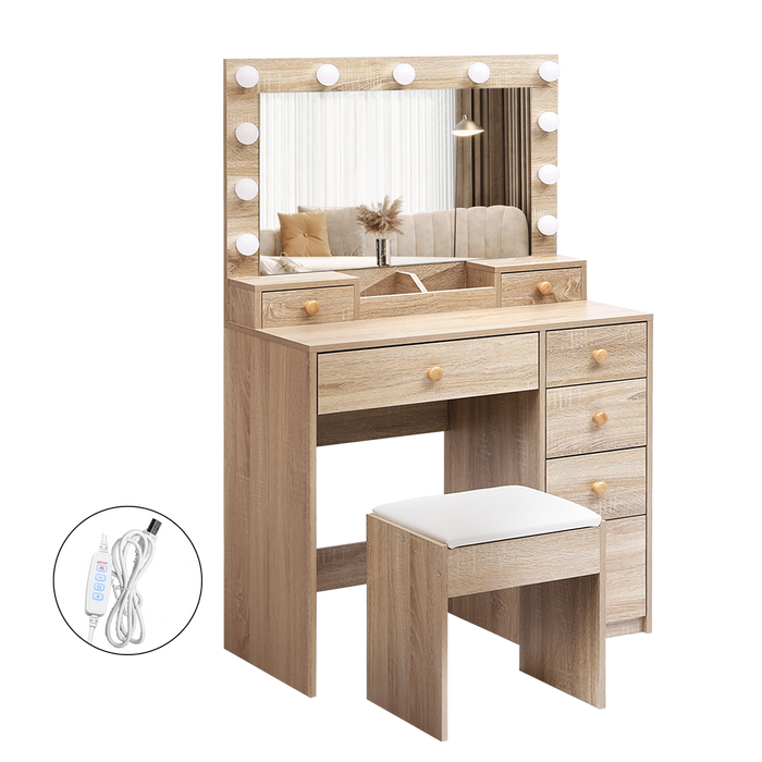 Dressing Table Stool Set Oak - Oak