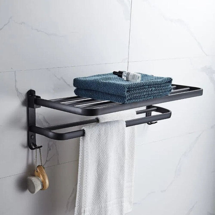 50cm Matte Black Folding Towel Holder With Hook