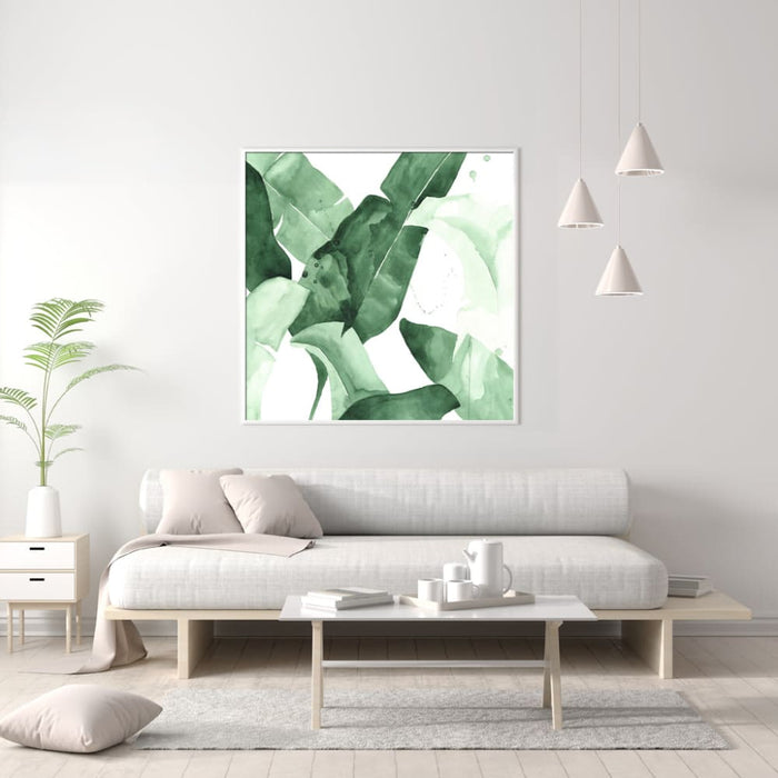 50cmx50cm Tropical Leaves Square Size White Frame Canvas