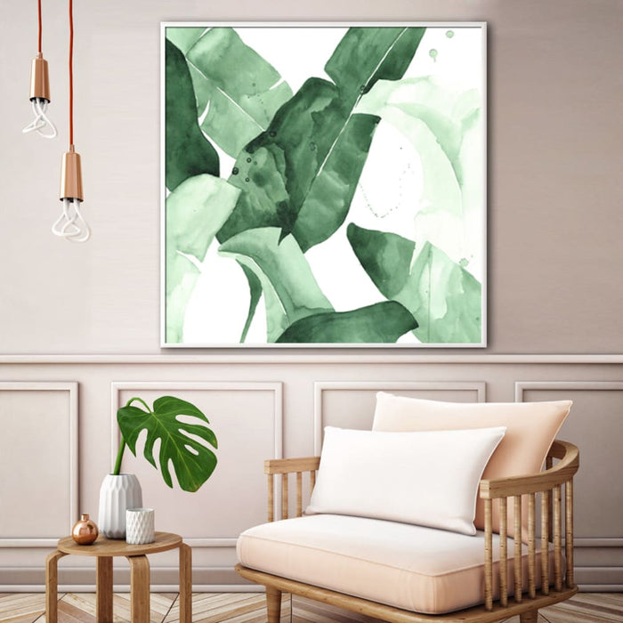 50cmx50cm Tropical Leaves Square Size White Frame Canvas