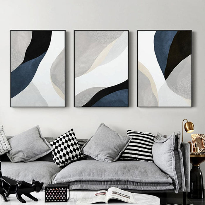 50cmx70cm Abstract Navy Blue 3 Sets Black Frame Canvas Wall