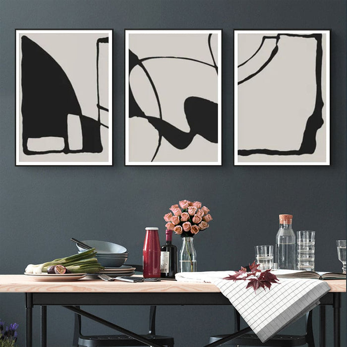 50cmx70cm Black Beige 3 Sets Frame Canvas Wall Art