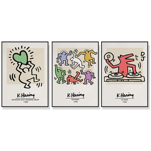 50cmx70cm Keith Haring Pop Art 3 Sets Black Frame Canvas