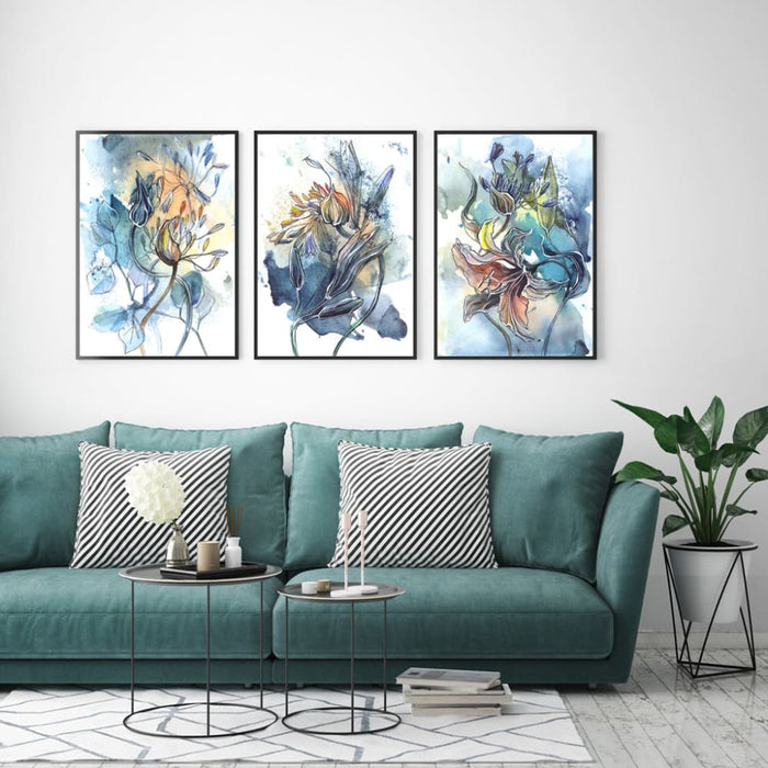 50cmx70cm Watercolor Style Abstract Flower 3 Sets Black