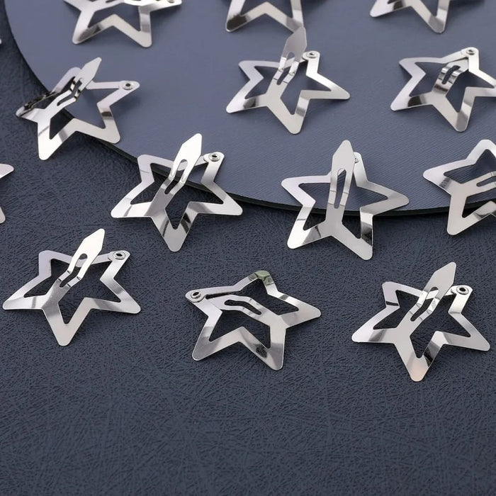 50pcs Y2k Silver Star Hair Clips For Girls Filigree Metal