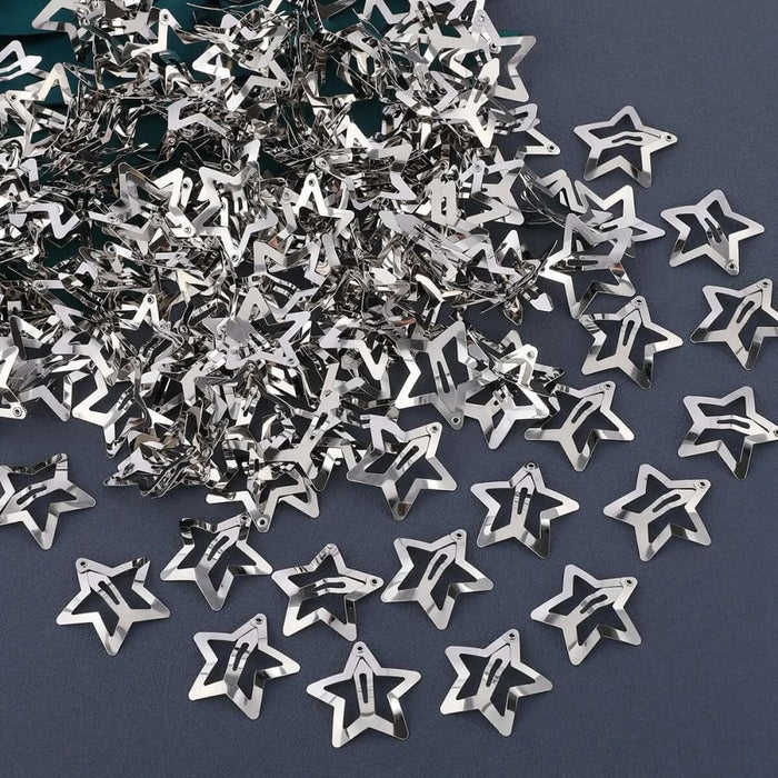 50pcs Y2k Silver Star Hair Clips For Girls Filigree Metal