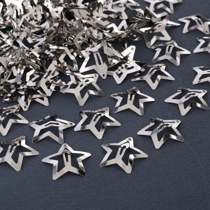 50pcs Y2k Silver Star Hair Clips For Girls Filigree Metal