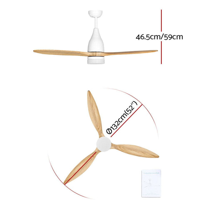 52’’ Ceiling Fan Led Light Remote Control Wooden Blades