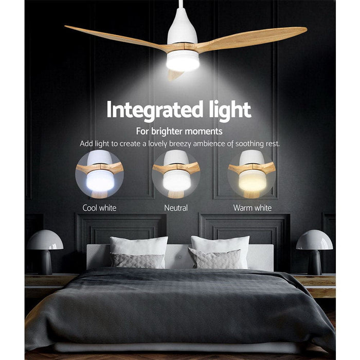 52’’ Ceiling Fan Led Light Remote Control Wooden Blades