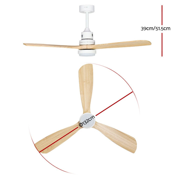 52’’ Ceiling Fan Led Light Remote Control Wooden Blades