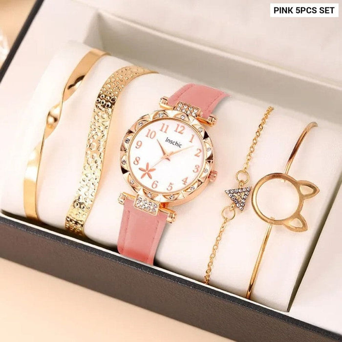 5pcs Set Fashion Women Business Watches Simple Ladies Dress