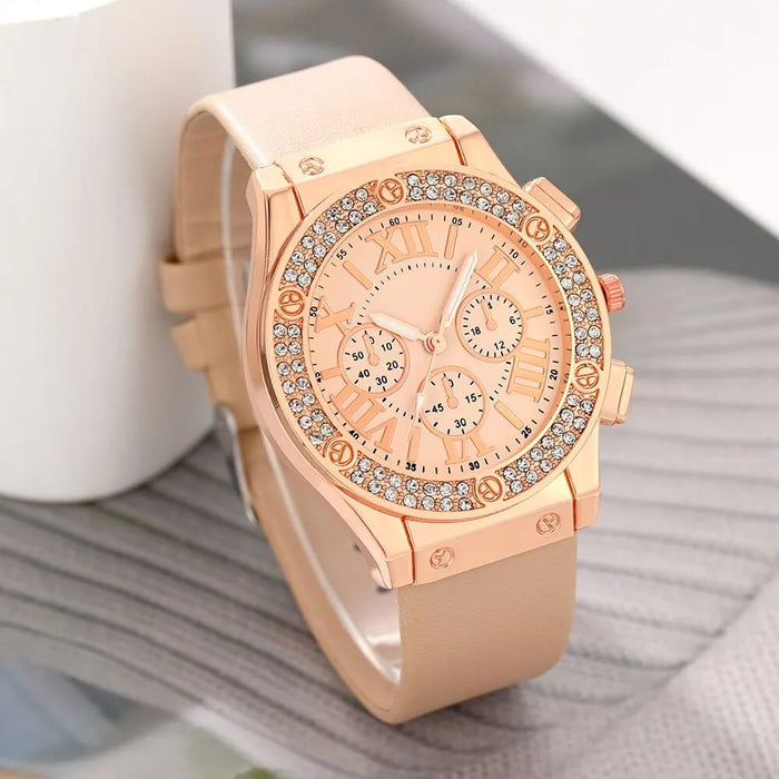 5pcs Set Fashion Women Jewelry Watches Ladies Dress Leather