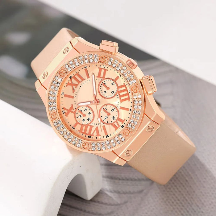 5pcs Set Fashion Women Jewelry Watches Ladies Dress Leather