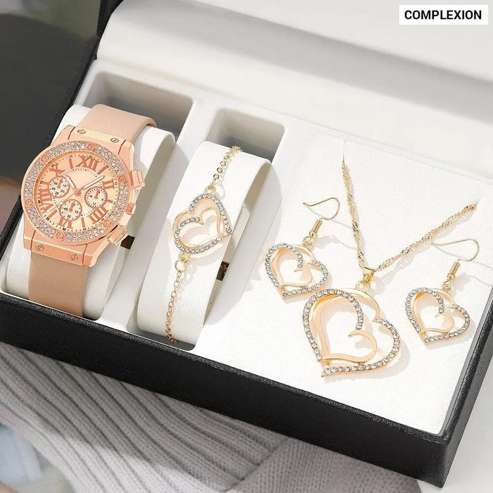 5pcs Set Fashion Women Jewelry Watches Ladies Dress Leather