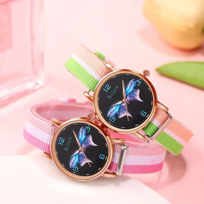 5pcs Set Fashion Women Watches Ladies Dress Nylon Quartz