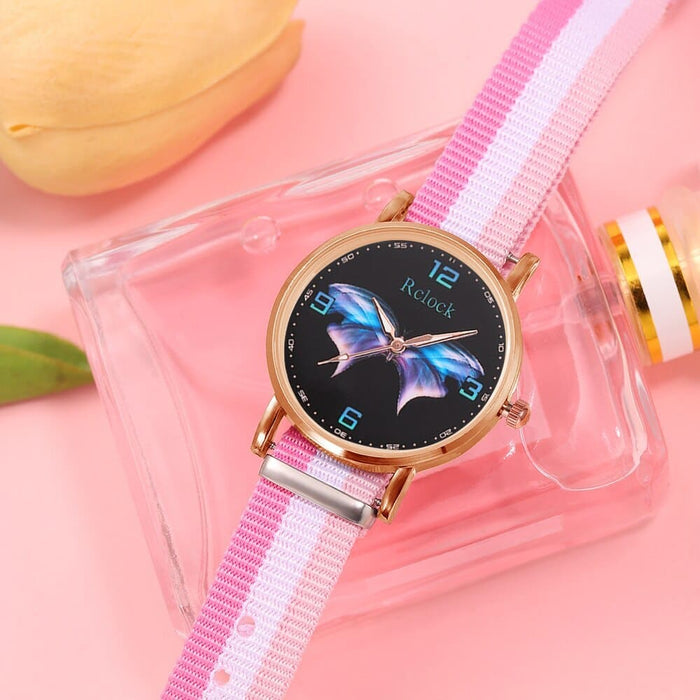 5pcs Set Fashion Women Watches Ladies Dress Nylon Quartz